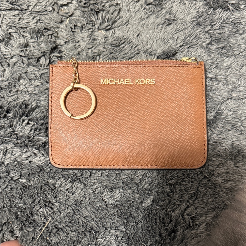 Michael Kors Brown Leather Card Holder with Gold Accents